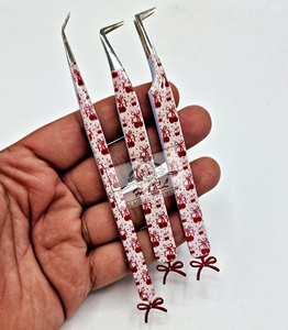 Pince à épiler en acier inoxydable pour femmes, kit de beauté avec design nœud cerise, anti-magnétique, pointe lisse, logo personnalisé, fournitures pour cils - Product Image 6