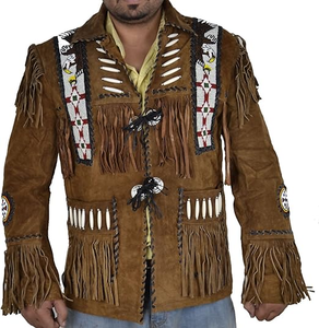 <b>Men's</b> Western Cowboy <b>Suede</b> Leather <b>Jacket</b> Fringed & Beaded Handmade Embroidered Vintage Style Regular Fit Premium Outerwear - Product Image 4