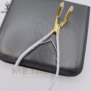 Gold <b>Titanium</b> Hair Extension Tape Press Pliers, White Coated Grip Handles, Perforated Head Frame, Silicone Cushion Clamp - Product Image 2