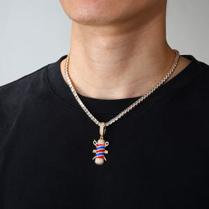 Pendentif en forme de poteau de barbier plaqué argent avec cristaux de strass, charme thématique pour cadeau unisexe, style hip-hop - Product Image 3