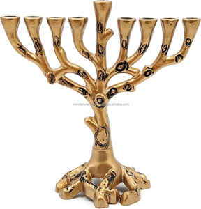 Portavelas de latón antiguo y aluminio 9 Menorah Wonder Overseas decorativo religioso hogar Decoración de Navidad - Product Image 6