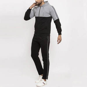 Survêtement à capuche pour homme, noir et gris, avec blocs de couleur, fermeture éclair sur toute la longueur, manches longues, décontracté, pour l'automne, avec poches latérales, coupe classique - Product Image 1