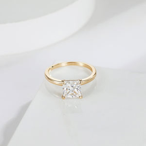 Anillo de Compromiso y Boda Clásico de Oro Sólido de 14K con Diamante Cultivado en Laboratorio, Corte Princesa, Anillos de Diamantes de Aniversario para Mujer, Uso Diario - Product Image 1