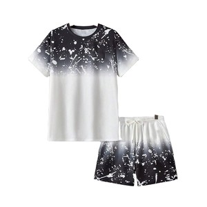 Ensemble deux pièces décontracté d'été pour homme avec logo personnalisé, 100 % coton respirant, t-shirt et short de sport - Product Image 1