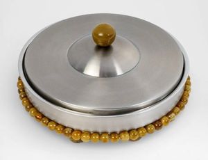 Casserole moderne en acier inoxydable avec bordure en perles de bois et couvercle, récipient isotherme rond pour aliments, plat de service classique pour la cuisine - Product Image 6