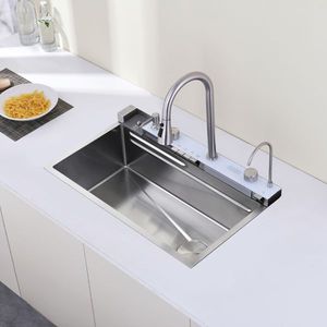 Lavello da cucina a vasca singola con rubinetto a cascata, in acciaio inossidabile 304, design a balena, per villa e uso domestico, per lavaggio di verdure e piatti - Product Image 4