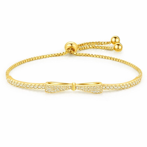 Bracelet chaîne et maillons en or pur 14 carats et argent sterling 925 avec diamant de laboratoire, design nœud papillon tendance, cadeau de Saint-Valentin pour elle - Product Image 3