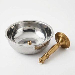 Handmade 28cm SS304 Steel Hammered Bowl with Brass Stem Flat Pack <b>PC</b> Flat Pack Home Decor - Product Image 3