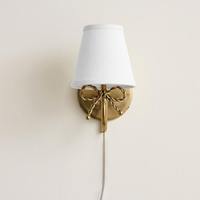 Applique murale vintage en laiton avec design nœud papillon et abat-jour en tissu blanc – Éclairage élégant pour chambre et salon