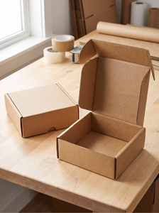 Dossiers en carton ondulé Kraft, emballage plat, recyclables, en carton brun, avec poignée, impression quadricolore, découpes. - Product Image 5