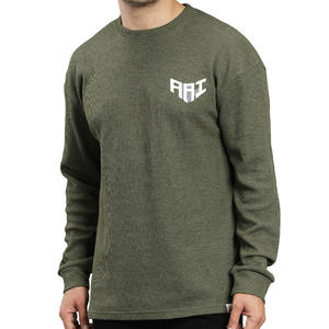 Camiseta térmica de algodón para hombre con logotipo personalizado, cuello redondo, manga larga, estilo casual, ropa de calle, marca privada, proveedor OEM - Product Image 1