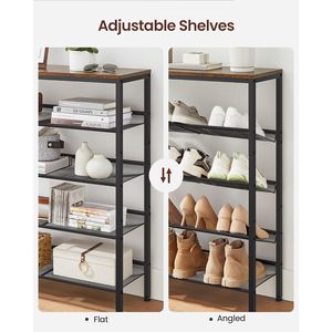 5-Tier Freestanding <b>Shoe</b> <b>Rack</b> Organizer Adjustable <b>Industrial</b> Storage Shelves Rustic Brown MDF - Product Image 5