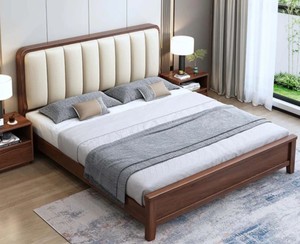 Modern Teak Wood King <b>Bed</b> <b>Frame</b> Solid Wood Upholstered Quilted Headboard Soft <b>Bed</b> Design Style - Product Image 4