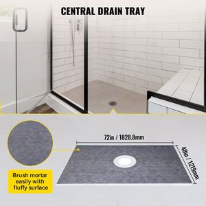 Kit de umbral de ducha hermético de 48x72 pulgadas con brida de unión central de ABS de 4 pulgadas, rejilla de acero inoxidable de 4 pulgadas y membrana impermeable de 2 cortes superpuestos - Product Image 2