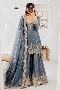 Nuevo Conjunto de Traje Sharara con Dupatta de Satén Reversible para Bodas y Fiestas Diwali, con Bordado y Lentejuelas, de Secado Rápido y Antiarrugas - Product Image 4