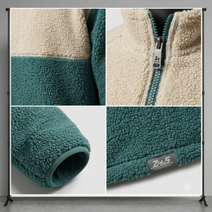 Zhus International <b>Fleece</b> <b>Jacket</b> Color Blocking Zipper Closure <b>Thick</b> Sherpa Lining Winter Casual Outerwear Men's Sherpa <b>Jacket</b> - Product Image 4