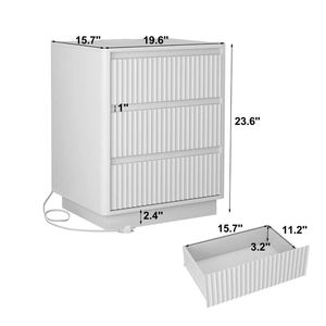 Modern Wood Storage Cabinet Set of 2 Fast USB <b>C</b> Charging End <b>Tables</b> with 3Drawers Large Storage for Living Room Sofa Side <b>Tables</b> - Product Image 6