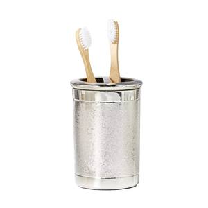 <b>Vintage</b> Silver Aluminium Toothbrush Holder Modern Textured Hammered Metal <b>Bathroom</b> Countertop Organizer Stand On Sale - Product Image 1
