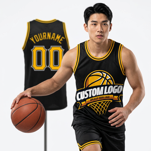 Camiseta de Baloncesto Sublimada Personalizada, Negra y Amarilla, Sin Mangas, Unisex, para Adultos, de Malla Transpirable, con Impresión del Logotipo del Equipo - Product Image 5