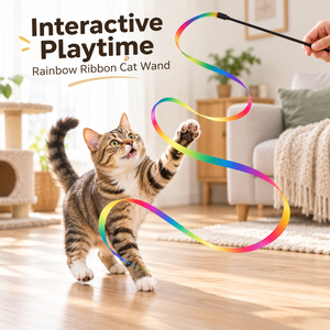 Rainbow Feather <b>Cat</b> Teaser Wand <b>Interactive</b> Pet <b>Toy</b> Steel Wire Fetch Stick for Indoor <b>Cats</b> Exercise Play for Kitten Indoor Play - Product Image 5