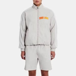Custom <b>Men's</b> Plus Size <b>Summer</b> Short <b>Jacket</b> Jogger Set Two-Piece Zipper Track Suit OEM Polyester Windbreaker Breathable Quick Dry - Product Image 4