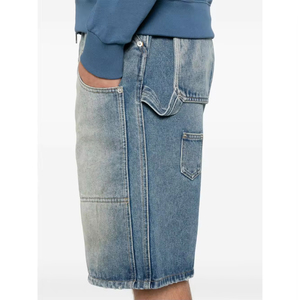 กางเกงยีนส์ขาสั้นทรงแบ็กกี้ฟิตสำหรับผู้ชาย แบบสองชั้นที่เข่า สไตล์ช่างไม้ ผ้าฝ้าย แฟชั่นสตรีทแวร์ ฮิปฮอป ลำลอง ลุคเดนิม ซักได้ ทันสมัย - Product Image 4