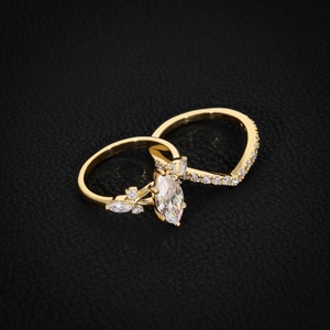 Ensemble de Bague de Fiançailles de Luxe Exclusive avec Diamant de Laboratoire Marquise de 1,20 CT Certifié IGI, Bande en Or Rose Motif Feuille, Bague de Promesse Nuptiale - Product Image 4