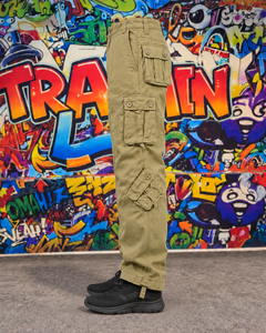 Custom Midweight 100% Polyester Vintage <b>Elastic</b> <b>Waist</b> Cargo Work <b>Trousers</b> <b>with</b> Reflective Piping and Multiple Pockets - Product Image 2