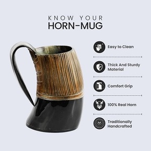 F S INTERNATIONAL Tasses en corne de buffle écologiques faites à la main style américain avec poignée, fabriquées en usine de l'Uttar Pradesh pour les fêtes - Product Image 6