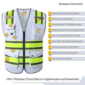 Top Selling 100% Polyester Safety Vest Workwear High Visibility Security <b>Construction</b> Reflective Vest With Front Zip Style - Product Image 6