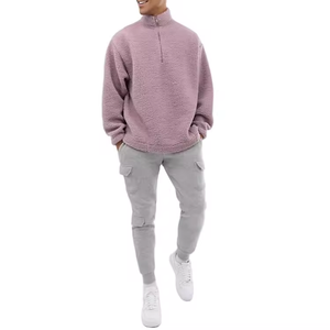 New Stylish Custom Oversized Fit Sherpa Hoodie Custom Design Mens High <b>Neck</b> Half Zip Fleece Sweatshirts - Product Image 1