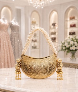 Pochette ovale Kundan en laiton de taille moyenne, faite à la main, dorée, pour mariage indien, art populaire traditionnel, verre - Product Image 1