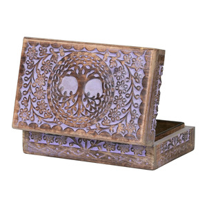Arbre de vie sculptures Design boîte au trésor en bois boîte en bois de manguier naturel utilisation polyvalente comme boîte à souvenirs et urnes de stockage de bijoux - Product Image 5