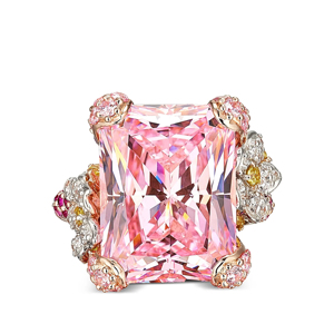 Anillo de lujo con diseño floral, morganita y diamantes engastados en oro rosa de 18 quilates para compromiso femenino - Product Image 2