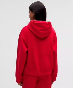 Oversized <b>Red</b> Hooded Sweatshirt 100% Cotton Fleece Unisex Solid Color Streetwear Regular Fit All Season Wear - Product Image 2