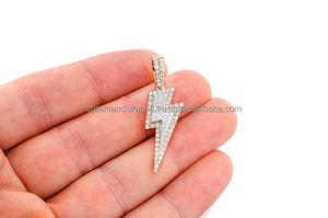 Bijoux pour enfants en argent 925, style hip-hop, minimalistes, personnalisés, pendentifs célestes en forme de foudre, plaqués or, avec diamants de laboratoire. - Product Image 6