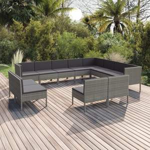 Ensemble de salon de jardin en acier thermolaqué et rotin PE gris, produit en polyester durable - Product Image 1