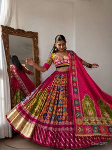 Ensemble Lehenga Choli Spécial Navratri en Mousseline Rose Moderne et Faux Georgette de Rayonne Lourde, avec Broderie Miroir Véritable et Dupatta à Imprimé Numérique, pour l'Été - Product Image 2