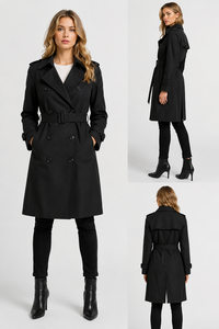 Manteau long sur mesure pour femme, double boutonnage, en mélange de coton écologique, imperméable, coupe-vent, avec ceinture, décontracté et tendance - Product Image 3