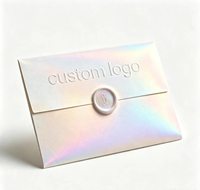 Enveloppe holographique personnalisée, sceau de cire, logo en relief, carte en carton irisé, cartes de vœux, invitations, taille et motif personnalisés