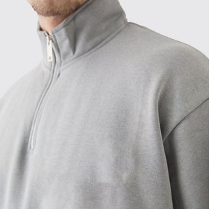 Men's Gray Half-<b>Zip</b> Sweatshirt and Pants Full Length Cotton Casual Wear with Side Pockets Regular Fit Autumn Style - Product Image 6
