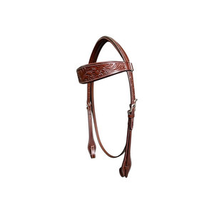 Têtière en cuir marron de haute qualité avec design en maille de nylon Spandex cousu et sangles réglables pour l'équitation - Product Image 5