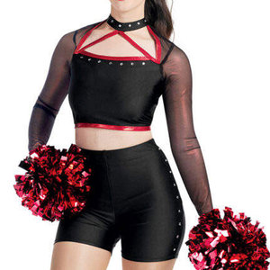Uniforme de Porristas con Detalles en Rojo y Negro para Mujer Adulta, Conjunto de Top Corto y Falda, Spandex, Poliéster, Detalles de Pedrería - Product Image 5