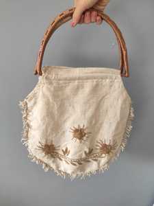 Bolso Tote de Algodón Bordado a Mano con Asa de Madera, Ecológico, Estilo Boho, con Detalle de Flecos, Abierto, para Todas las Temporadas, Bolso de Mano para Mujer - Product Image 3