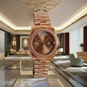 Reloj Deportivo de Lujo Mecánico de Acero Inoxidable de 36 mm, Color Oro Rosa, de Alta Calidad, con Cierre Oculto, Esfera Color Chocolate con Efecto Rayos de Sol y Números Romanos - Product Image 3