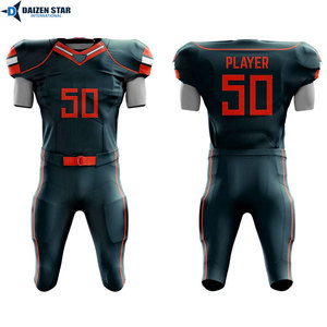 American Football Uniform Set Men's <b>Navy</b> Blue with Gold Accents V-Neck Short Sleeve Moisture Wicking Fitted Jersey and Pants - Product Image 6
