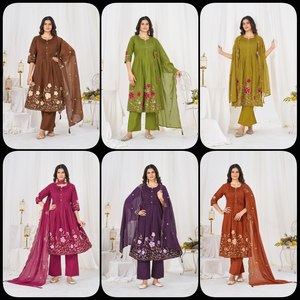 Conjunto de Vestido Anarkali de Algodón con Bordado Intenso para Mujer |   Conjunto Premium de Kurta, Pantalón y Dupatta |   Exportación Global de Moda - Product Image 2