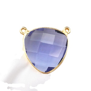 จี้เงินแท้ 925 ประดับพลอยไอโอไลต์ทรงทริลเลียนคัท |   จี้ห้อยเคลือบทองแบบสองห่วงสำหรับทำเครื่องประดับ - Product Image 1