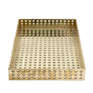 Bandeja de espejo ovalada con borde de hoja de oro para Ramadán, bandeja decorativa elegante para servir para uso doméstico y festivo - Product Image 1