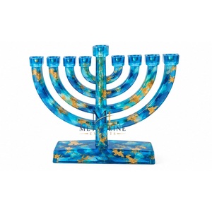 Ménorah en résine à motif marbré, 9 branches, porte-bougies de Hanouka, centre de table moderne israélien pour les fêtes, prix de gros - Product Image 6